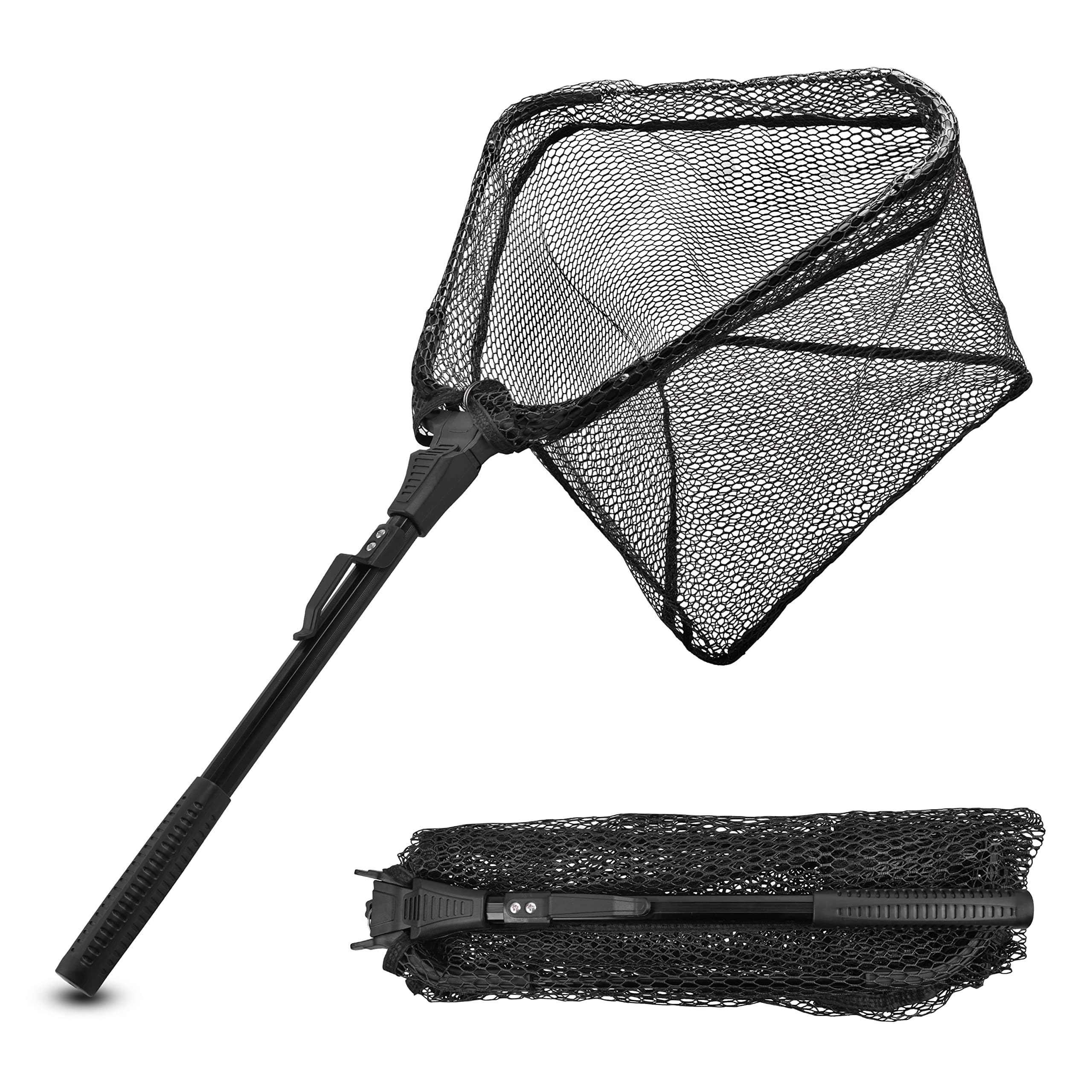 Folding Fishing Landing Net Collapsible Dip Net Telescopic Pole Extensible Fishing Net for Kayak Boat Saltwater Freshwater Safe Fish Catching or Releasing (Black, 31in/79cm Full - Fixed Pole)