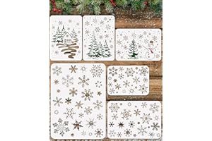BANBBUR 6 Pcs Christmas Snowflake Stencils for Painting, Reusable Large Snowflakes Snowman Christmas Tree Stencils for Painting on Wood or Spray on Window