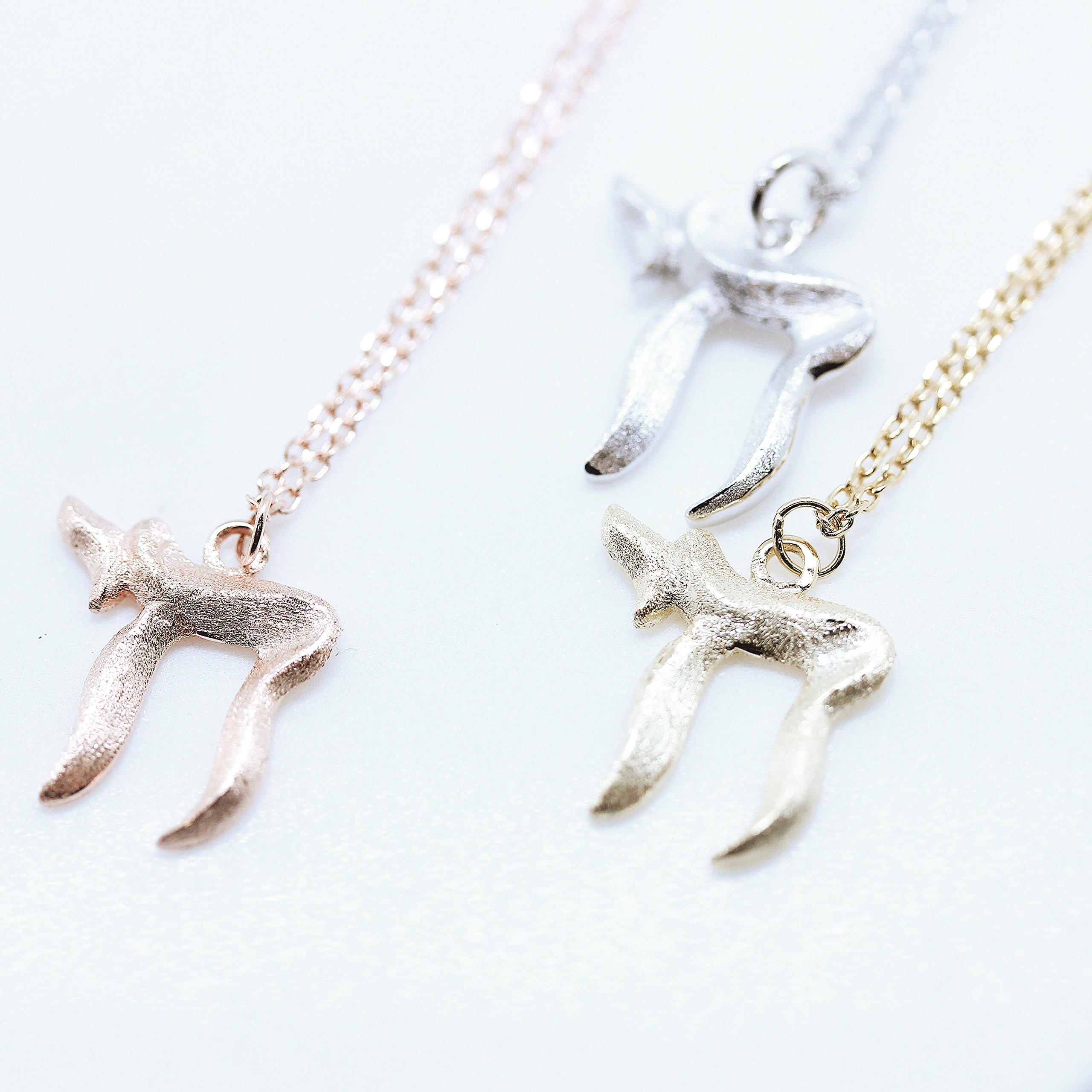 Rose Gold-Plated Sterling Silver Matte Finish Hebrew Letter Chai Sign of Life Pendant Necklace, 18\