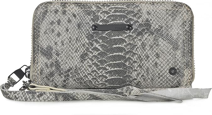 Tyoulip Sisters, Damen Geldbörsen, Börsen, Portemonnaies, Brieftaschen, Leder, Schlangenoptik, Hellgrau, 20,5 x 11 x 4 cm (B 