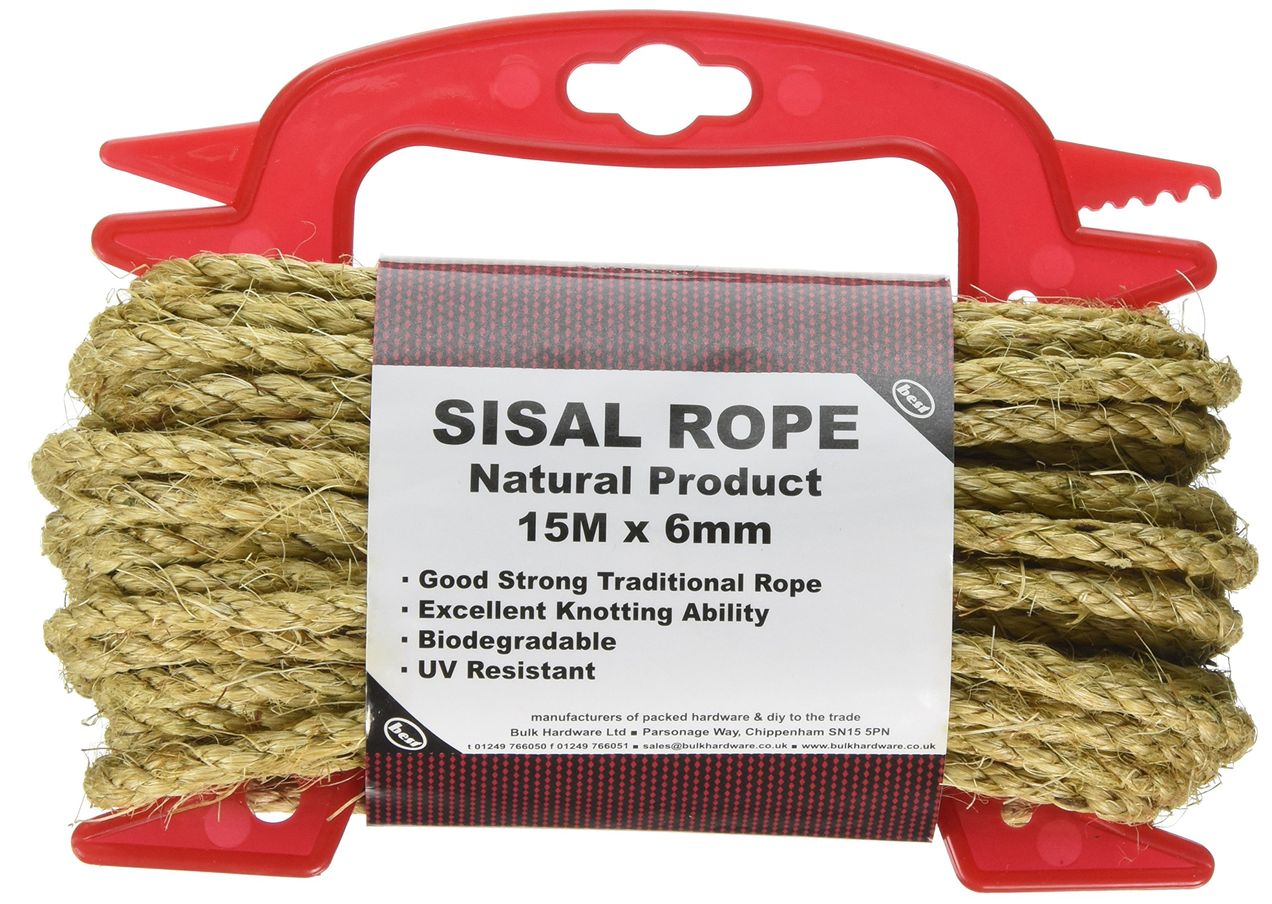Merriway BH05944 Sisal Rope on Hand Reel, 15M x 6mm (48.3/4ft x 1/4 inch)