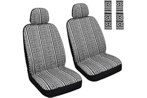 HAIYAOTIMES Baja Saddle Blanket Car Seat Covers Front Set with Seat Belt Pads, Washable Breathable Seat Covers for Cars, Universal Fit Interior Covers for Most Cars, Airbag Compatible, Black/White