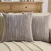 FUTEI Dyeing Coffee Chenille Throw Pillow Covers 18x18 Inch Set of 2,Soft Line Textured Cushion Cases,Modern Home Decor for Couch Living Room