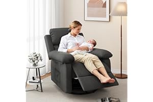 AMOPATIO Glider Recliner Chair for Adult Indoor Upholstered Baby Nursery Chair Rocking Chair 360° Swivel with Side Pockets for Nursery and Living Room Bedroom(Black)