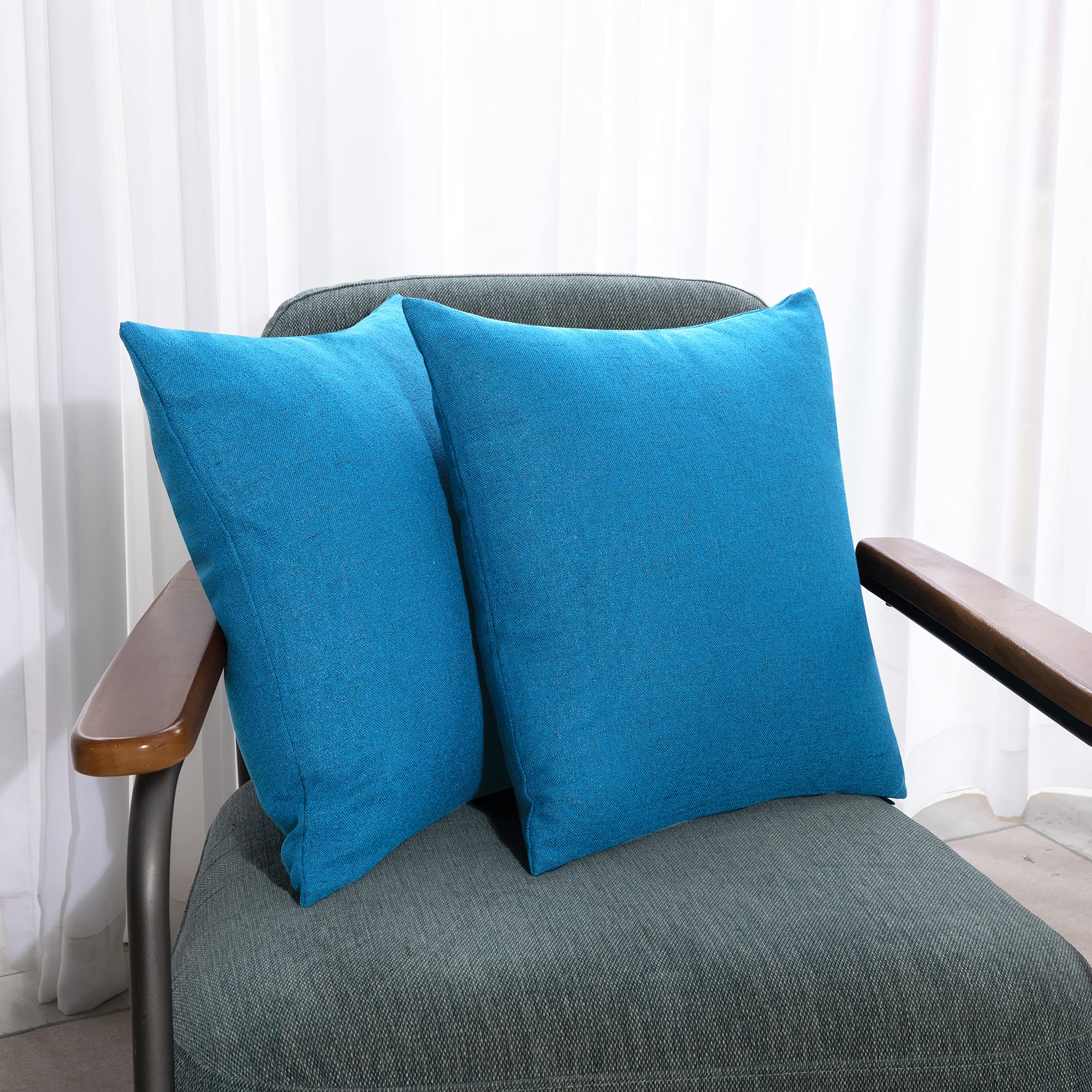 Deconovo set of 2 Square big Cushion Covers, Faux Linen Throw Pillow Cases Cushion Protectors for Chairs with Invisible Zipper, 26x26 Inch, Blue Atoll
