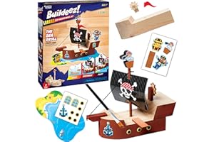 Creativity for Kids Buildeez! Easy Wooden Model Set: Pirate Ship, Sea Skull - DIY Arts & Crafts Kit, STEM Toys and Gift for Kids, Boat Toys for Boys (Ages 5+)