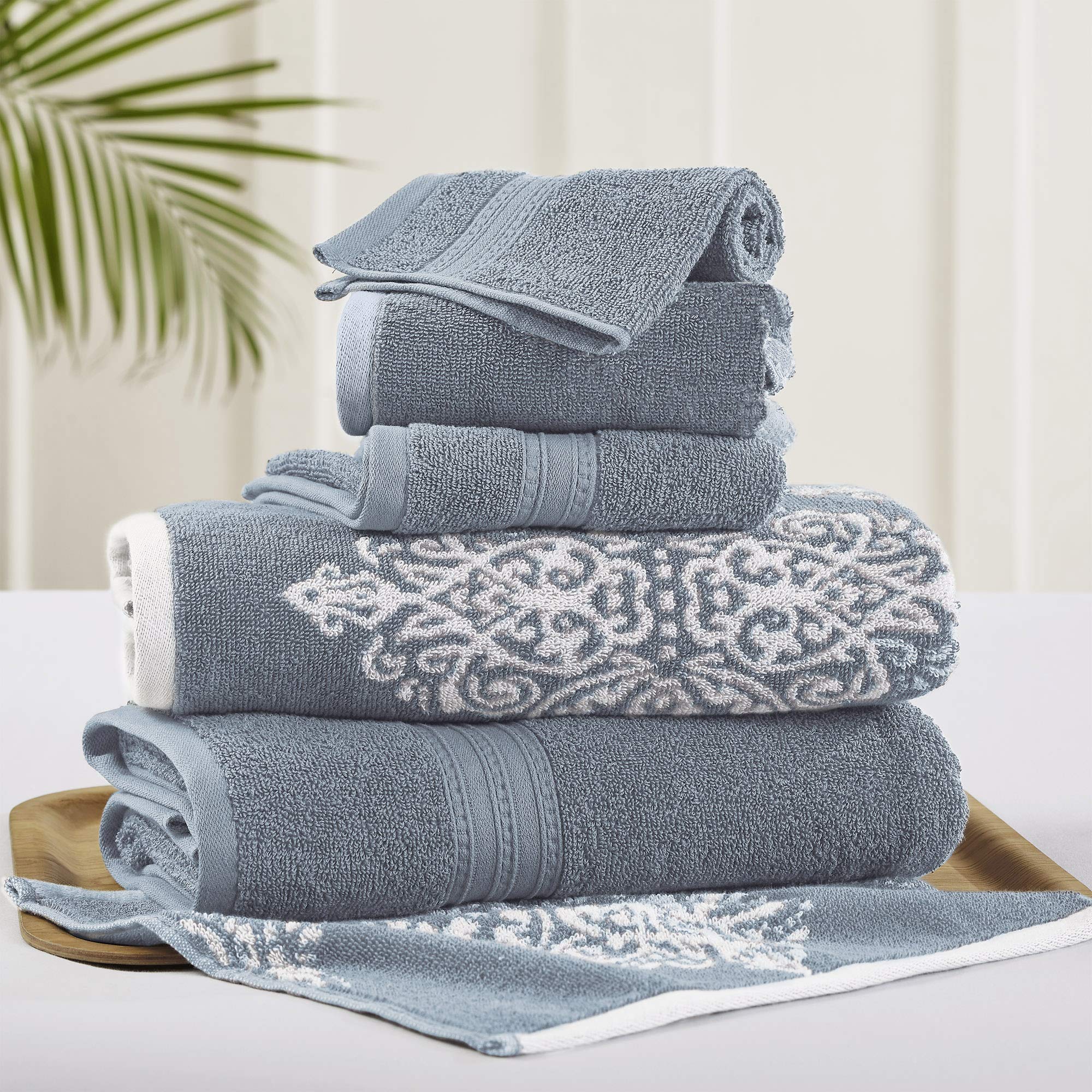 Modern Threads Artesia Damask 6-Piece 100% Combed Cotton Reversible Yarn Dyed Jacquard Towel Set Sterling Blue Image