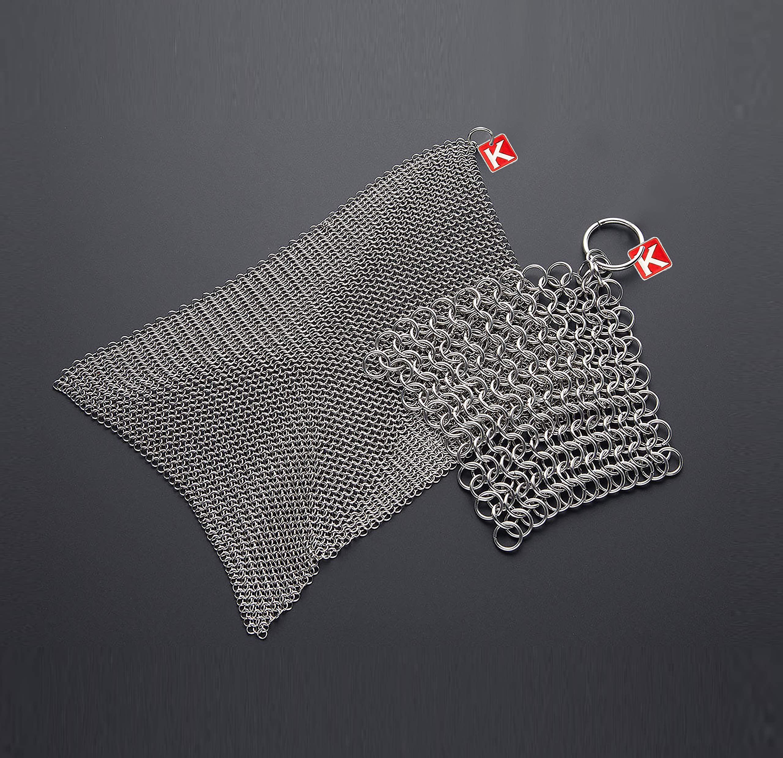 Knapp Made Cast Iron Chainmail Scrubber Kitchen Set - 4" and 7" Sizes. Premium Stainless Steel Cleaner for Your Finest Pots, Pans, and Kitchenware