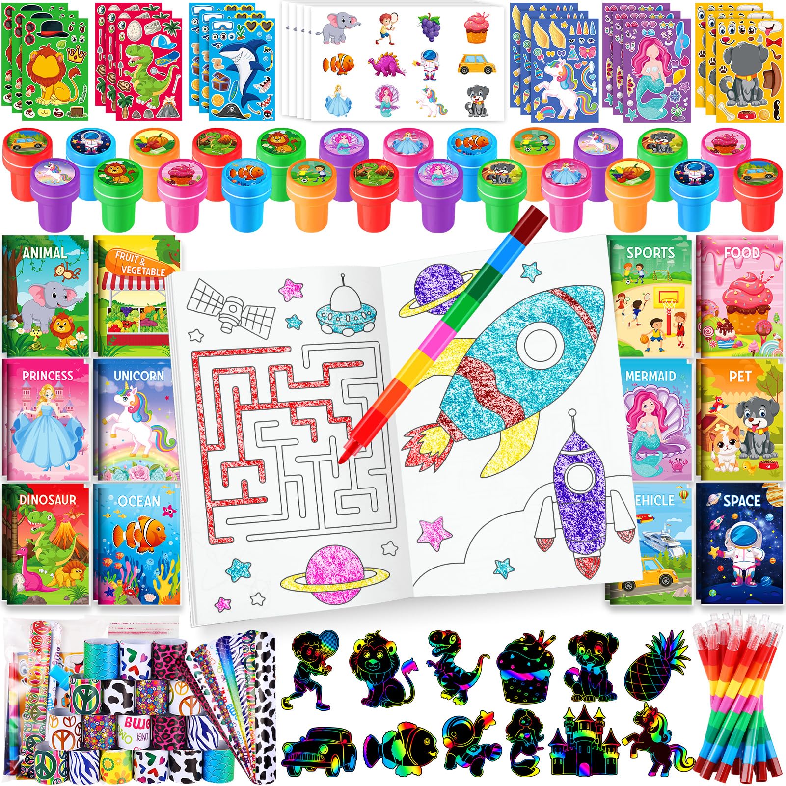 Photo 1 of BenLouis 96Pcs Kids Party Favors Mini Coloring Books Crayon Slap Bracelets Stickers Set Bulk for Kids 4-8-12 Classroom Birthday Gifts Goodie Bags Pinata Stuffers School Rewards Crafts Supplies