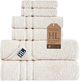 Hawmam Linen Towel Set, Turkish Cotton, 6 Pack, Sea Salt | 600 GSM, Cotton Terry, 2 Bath Towels 27 x 54 Inch, 2 Hand Towels 16 x 29 Inch, 2 Washcloths 13 x 13 Inch, Soft &amp; Absorbent