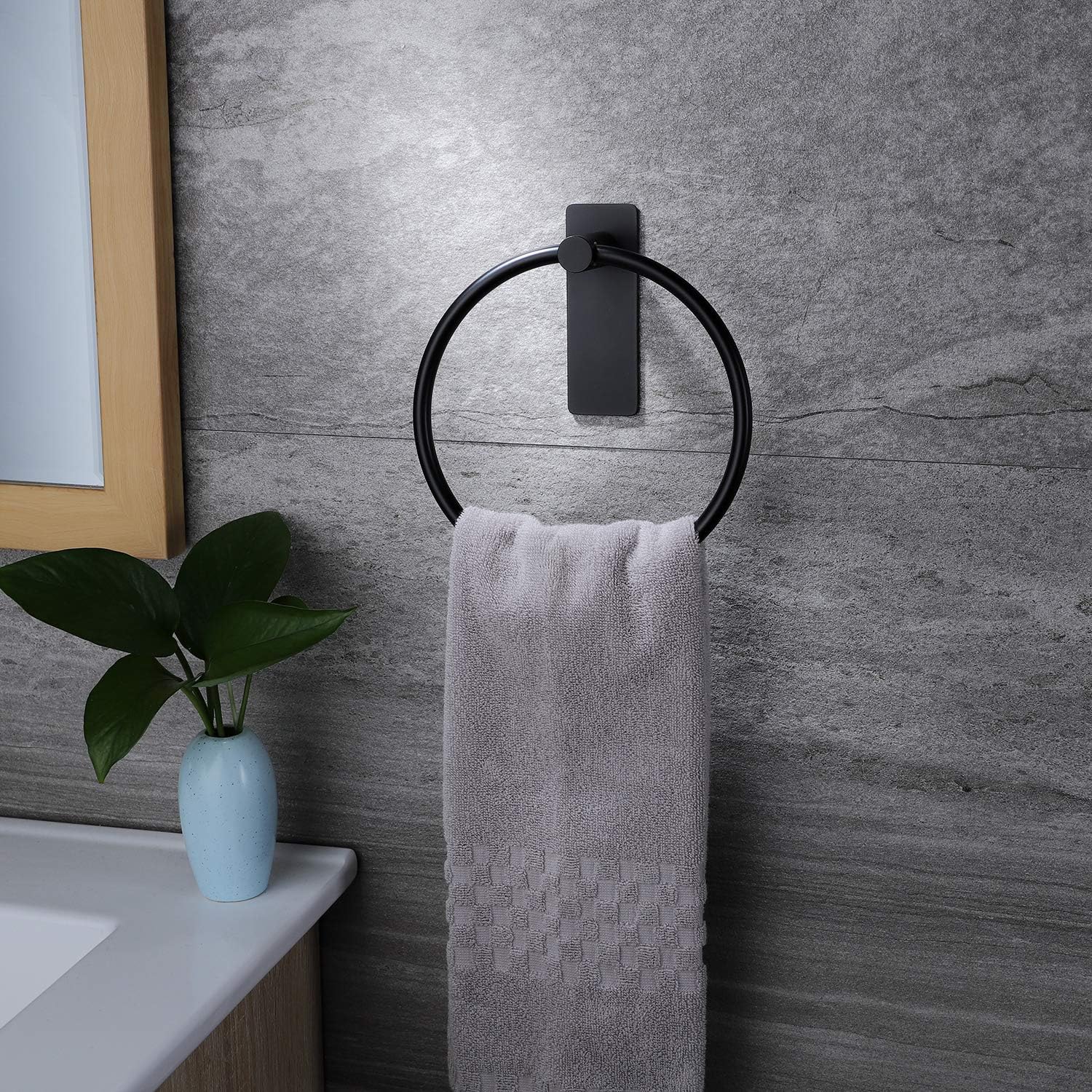 ZUNTO Matte Black Towel Ring - Hand Towel Holder Self Adhesive Hand Towel Bar for Bathrooms, Stainless Steel: Home & Kitchen