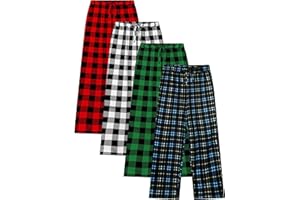 Cooraby Boys Plaid Pants with Pockets Elastic Waist Drawstring Printed Plaid Pants Christmas Plaid Pants for Boys Girls