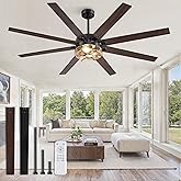 65 Inch Farmhouse Ceiling Fan with Lights & Remote Control, Quiet Reversible DC Motor, Wooden Blades, Seeded Glass Lampshade - Ideal for Bedroom, Living Room, Dining Room