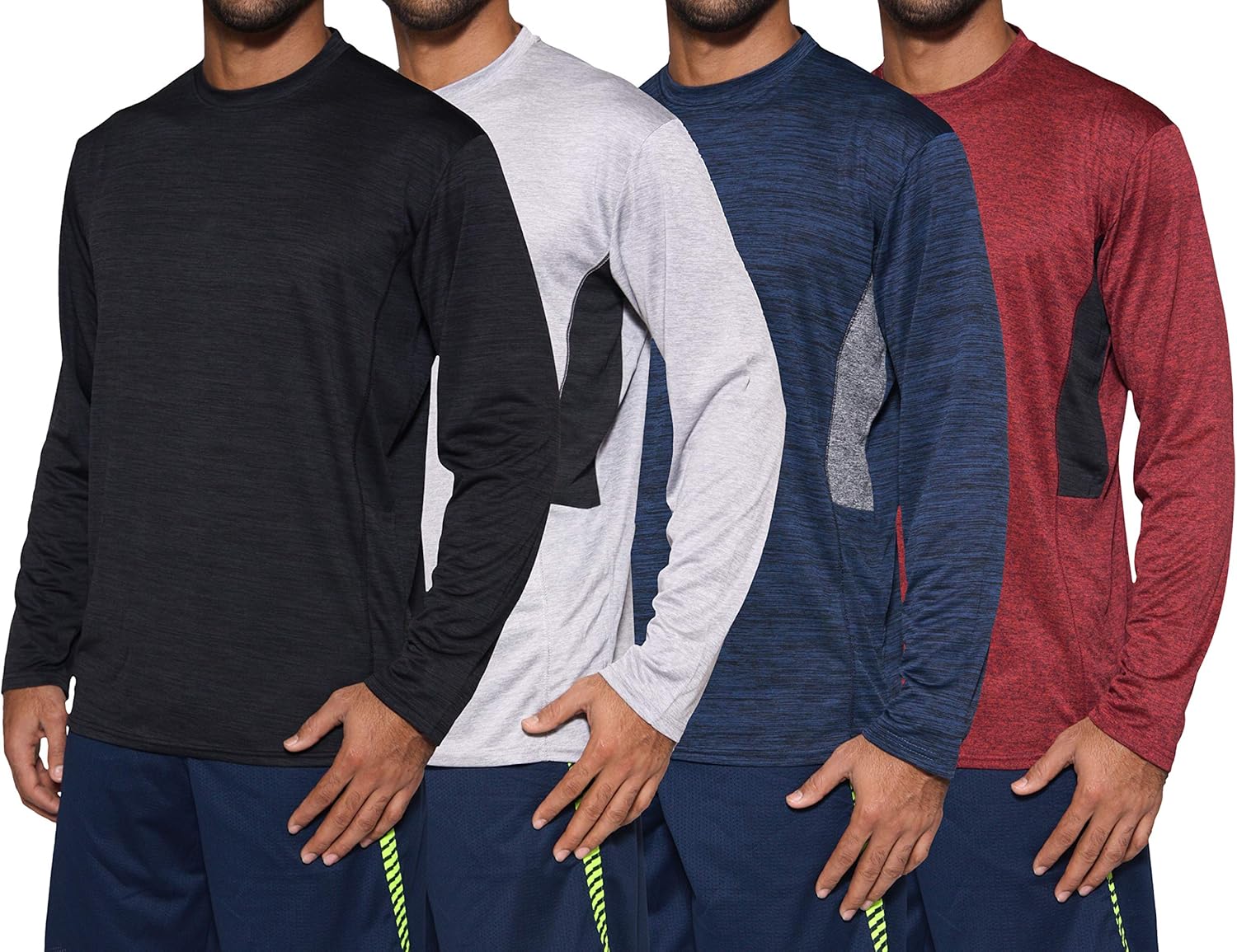 4 Pack: Men's Dry-Fit Moisture Wicking Performance Long Sleeve T-Shirt, UV Sun Protection Outdoor Active Athletic Crew Top at  Men’s Clothing store
