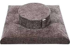 HUNNIDSPACE Meditation Cushion with Washable Premium Velvet Cover,100% Memory Foam Square Floor Cushion and Buckwheat Cushion Seating for Adults and Children Sitting, Yoga, Reading (Luxe Brown Bundle)