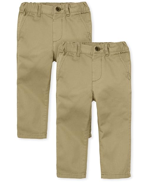 The Children's Place Baby Boys' and Toddler Stretch Skinny Chino Pants, Flax 2-Pack, 9-12 Months
