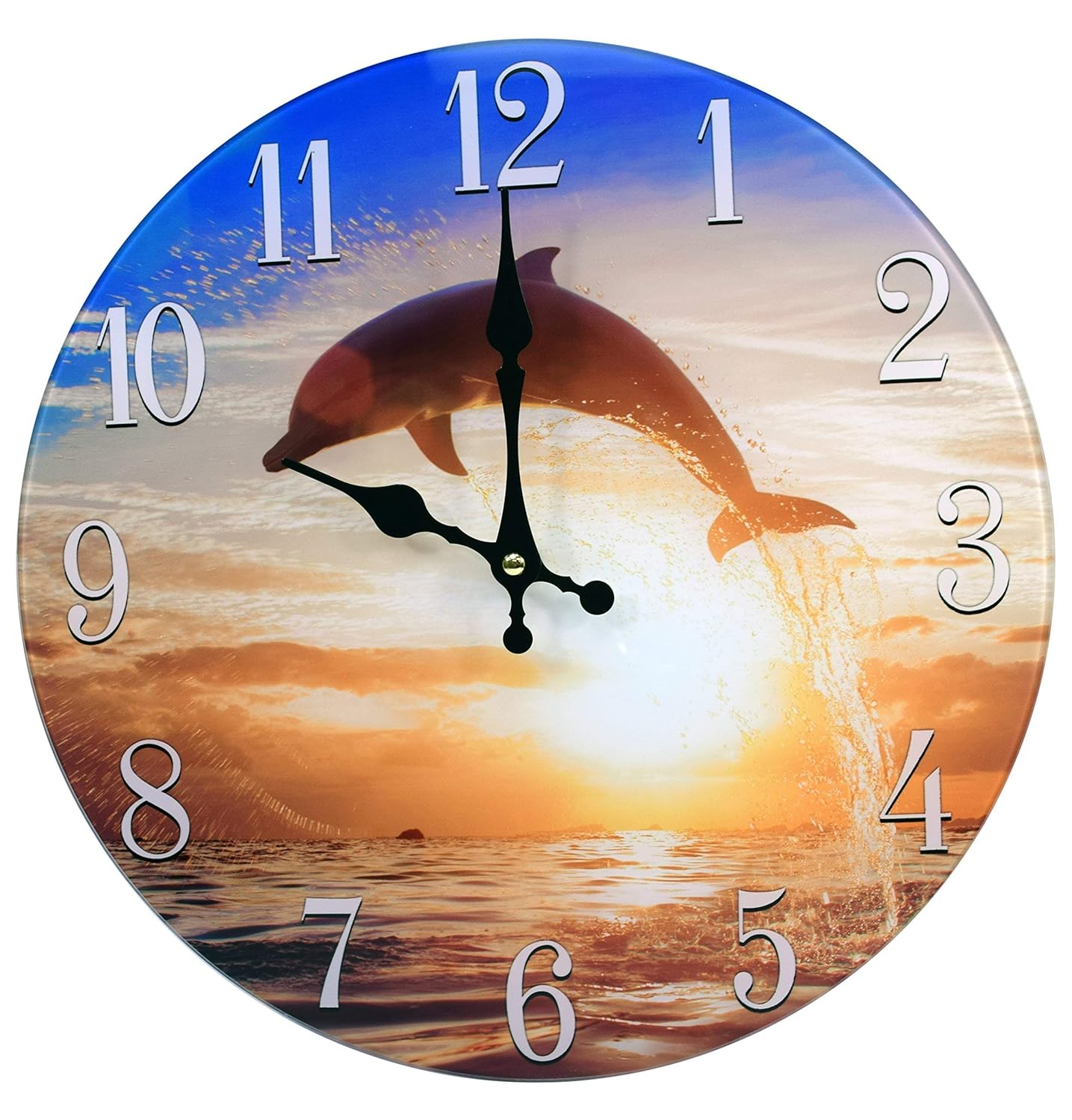 13" Glass Dolphin Sunset Clock