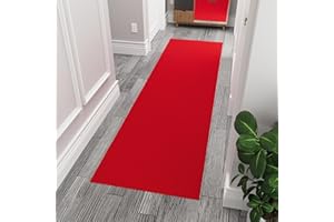 Ottomanson Solid Design Non-Slip Rubberback 2x6 Indoor/Outdoor Runner Rug for Hallway, Kitchen, Living Room, Garage, Patio, 2' x 6', Red