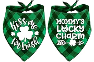 POHSHIDO St. Patrick's Day Dog Bandana, Holiday Buffalo Plaid Bandana Scarfs for Small Medium Large Dogs Cats Pet Puppies (The Lucky one, Large)