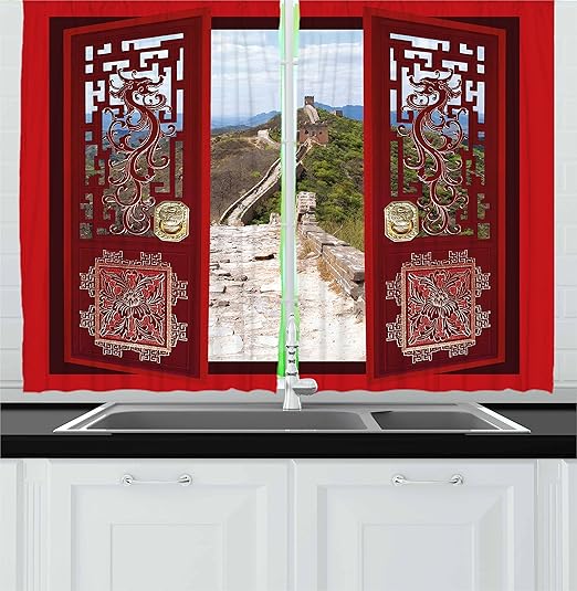 Amazon Com Ambesonne Vintage China Kitchen Curtains Gates With