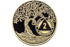 2 Year Sobriety Mint Twisted Tree of Life Gold Plated AA Recovery Medallion/Chip/Token - Black
