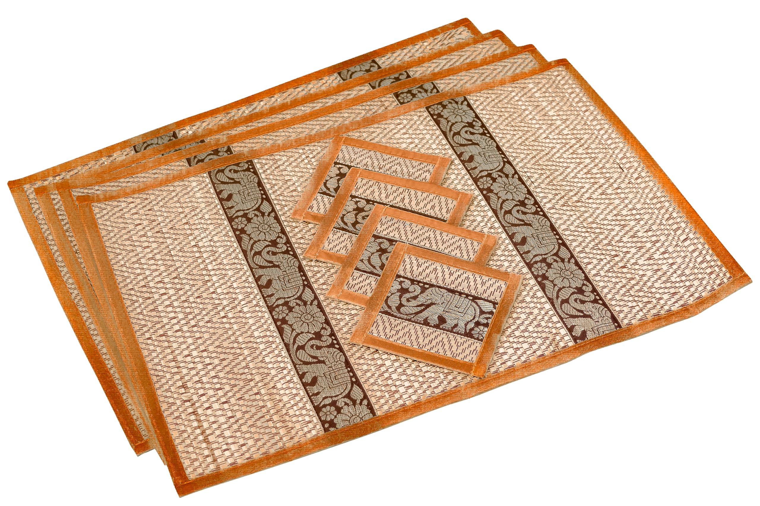 Cccollections Hand-Woven Table Placemats & Coasters Set for Everyday Dining | Thai Style Wicker Placemats Alternative to Plastic Heat Resistant - 4 Pcs