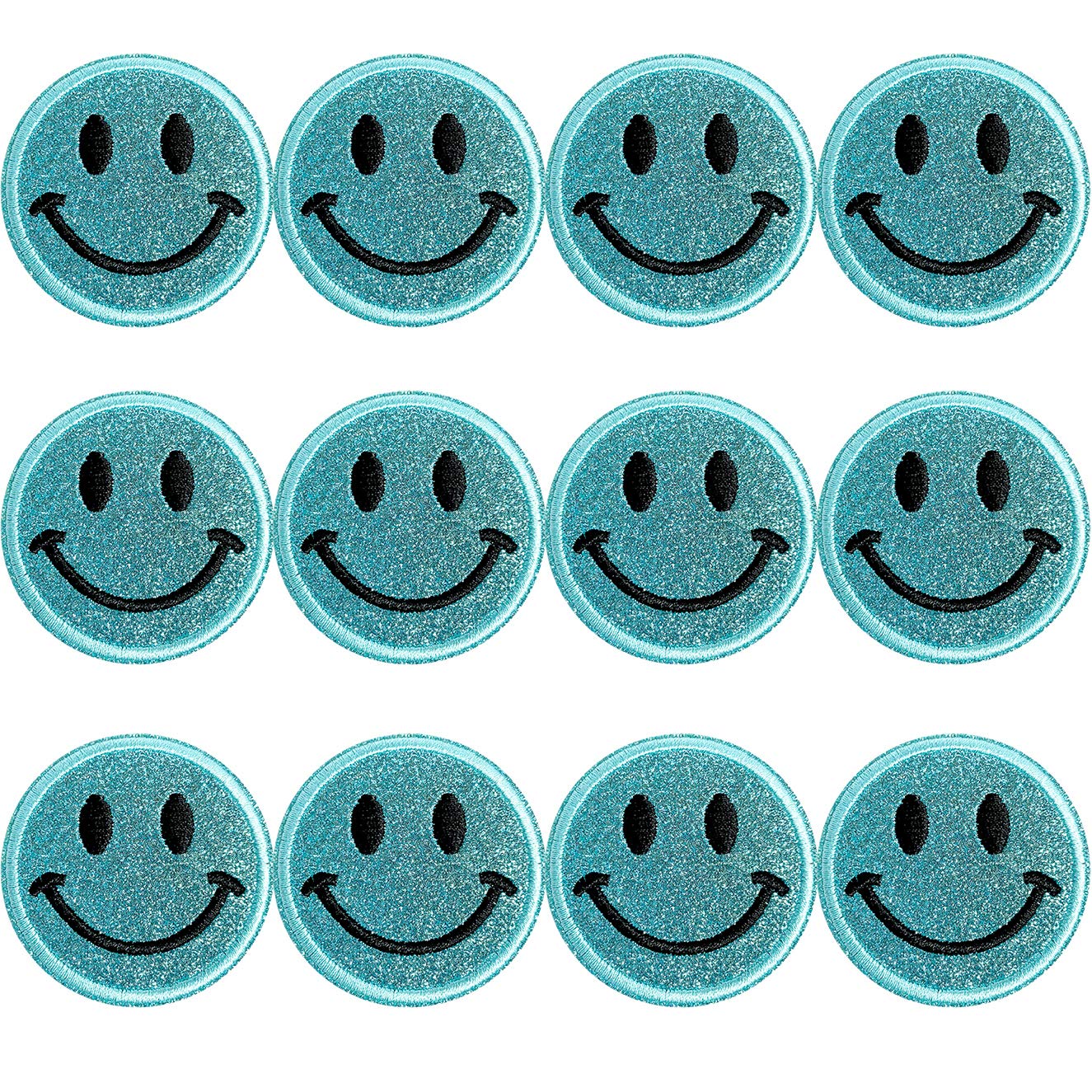 12pcs Light Blue Cute Happy Face Patch Iron On Patches Sew On/Iron On Patch Applique Clothes Dress Plant Hat Jeans Jacket Bag Sewing Applique DIY Accessory