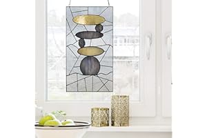 UKN 18" h Namaste Stained Glass Window Panel Grey Modern Contemporary Transitional Rectangular Nature Includes Hardware