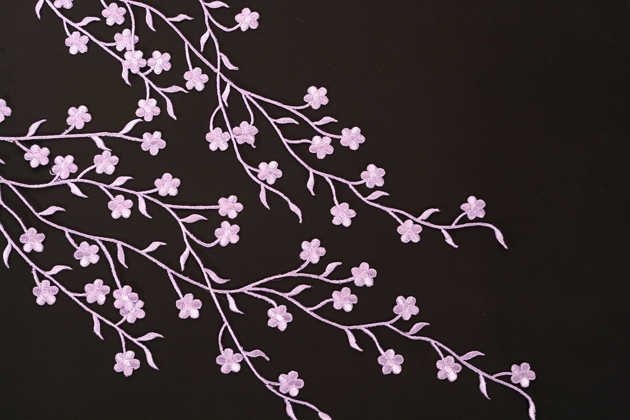TWO Big Flower Leaf Vines Embroidery Applique Patch, Plum Blossom Flower Patch, Iron on Applique, Flower Applique Patch (Purple)