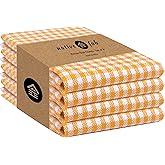 Native Fab 4 Pack Yellow Gingham Cotton Dish Towels 16"x26" - Absorbent Kitchen Linen Towels with Hanging Loop, Dishcloths Set for Drying Dishes, Cleaning Hand Towels, Mustard Yellow White