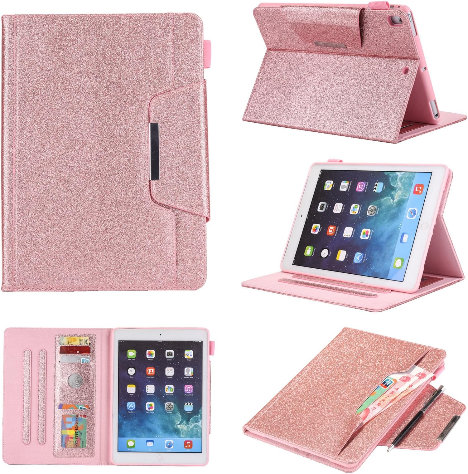Popbag Case for New iPad 7th Generation 10.2" 2019, iPad 10.2 Case Glitter, Premium PU Leather Folio Stand Business Cover with Pencil Holder Document Pocket,Auto Wake/Sleep Smart Cover, C-Rosegold