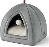 Bedsure Cat Cave Bed Indoor Flannel Hooded Igloo 40x40x40cm Grey