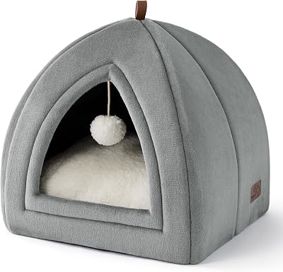 Bedsure Cat Cave Bed Indoor Flannel Hooded Igloo 40x40x40cm Grey