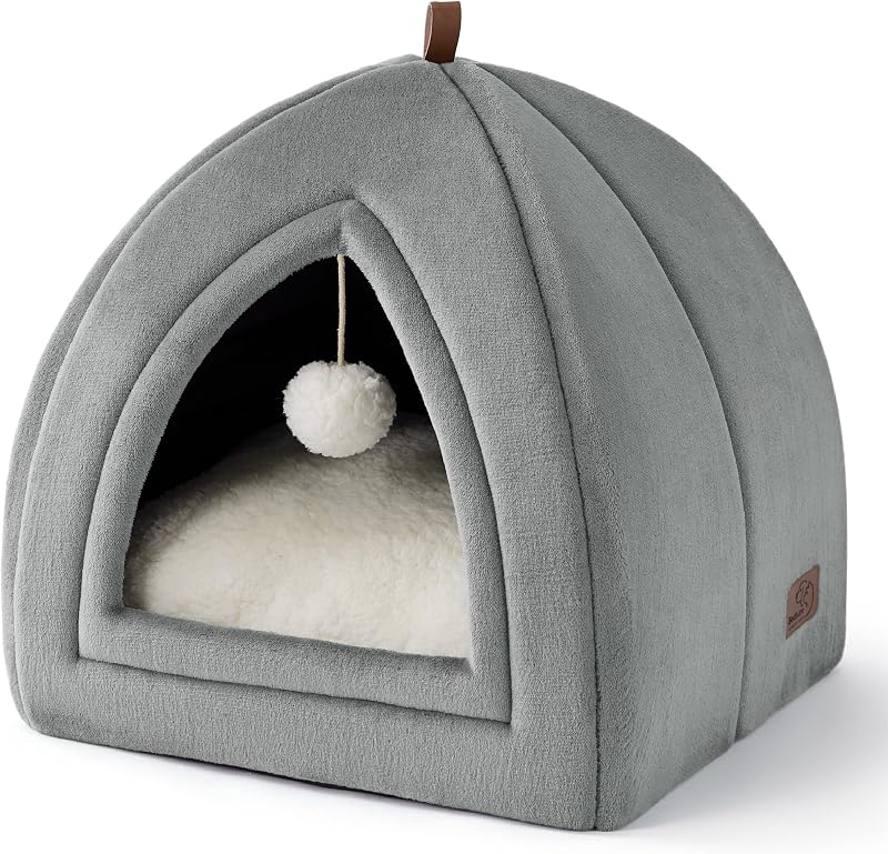 Bedsure Cat Cave Bed Indoor Flannel Hooded Igloo 40x40x40cm Grey