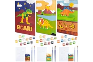 BONNYCO Paint by Numbers Kit for Kids Dinosaurs Pack 3 Canvas. Paint by Number, Canvas Framed Pre Drawn. Dinosaurs Gifts for Boys, Arts and Kids Crafts 4-6 8-12. Pintar por Numeros, Dino Craft