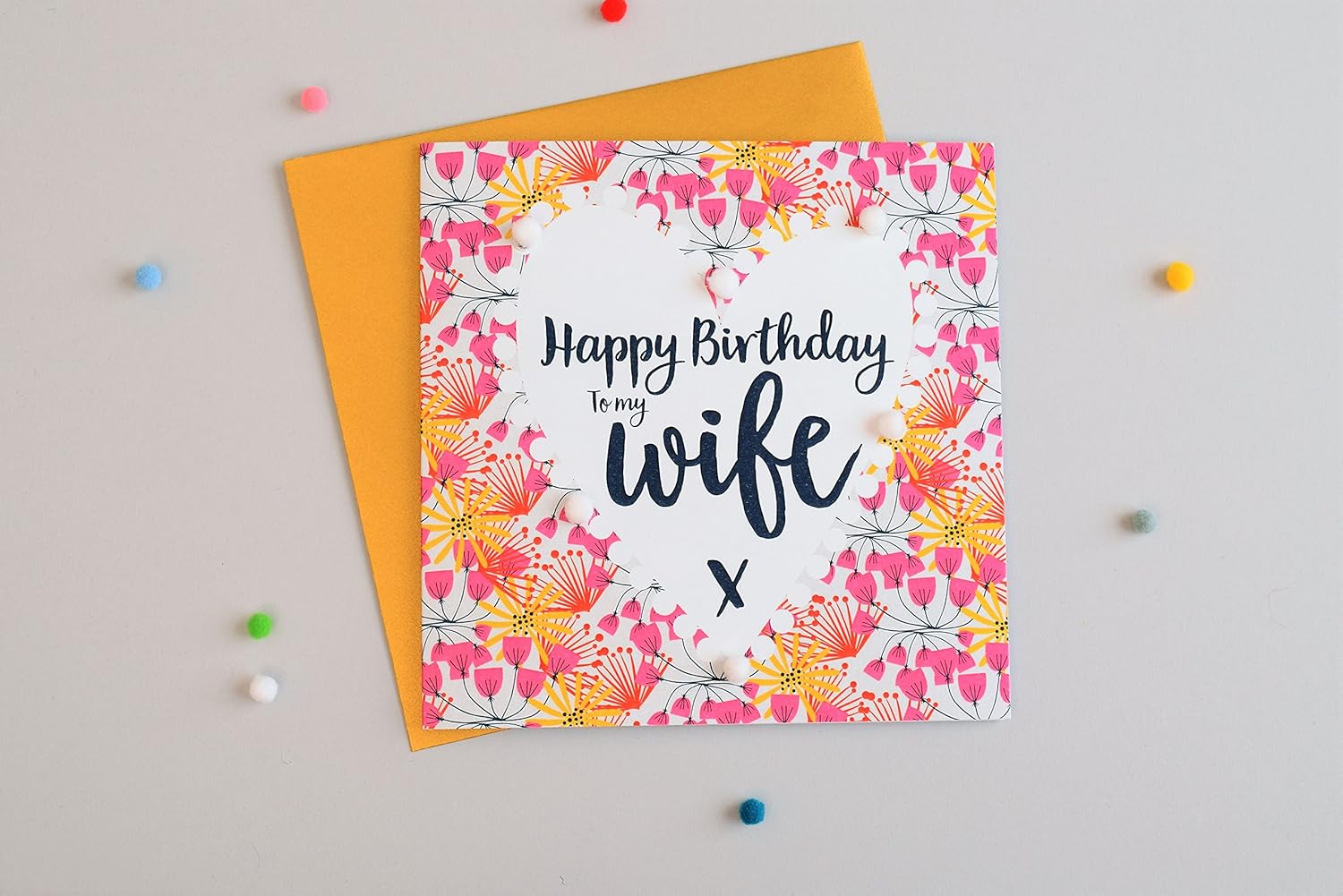 Claire Giles Greeting Cards, Happy Birthday Wife Card, Hearts of Flowers Design Birthday Greeting Card - Image 4