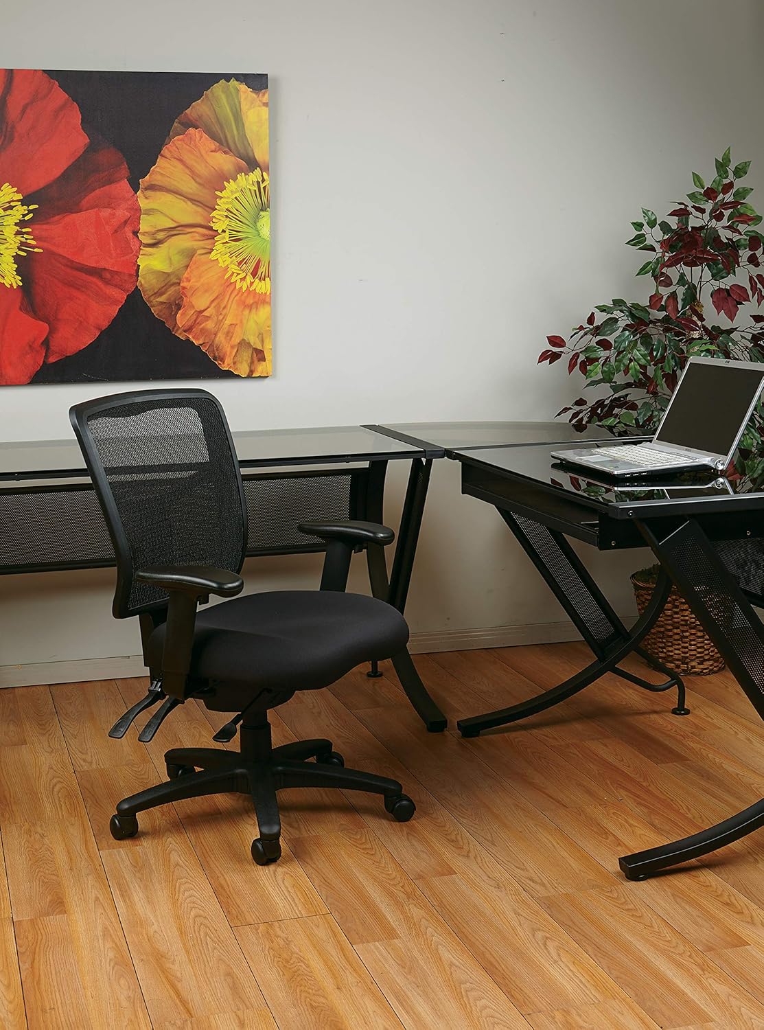 Office Star ProGrid High Back Managers Chair with Adjustable Arms, Multi-Function and Seat Slider (Black): Furniture & Decor