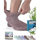 Doctor's Select Viscose Bamboo Ankle Diabetic Socks for Women and Men - 6 Pairs | Super Soft, Non Binding, Loose Wide Top