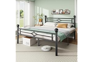BedsPick Full Bed Frame with Headboard and Footboard, Metal Platform Bed Frame with Round Corner Ball, 1200 LBS Heavy Duty Steel Slats Support, No Box Spring Needed/Noise-Free/Easy Assembly, Black