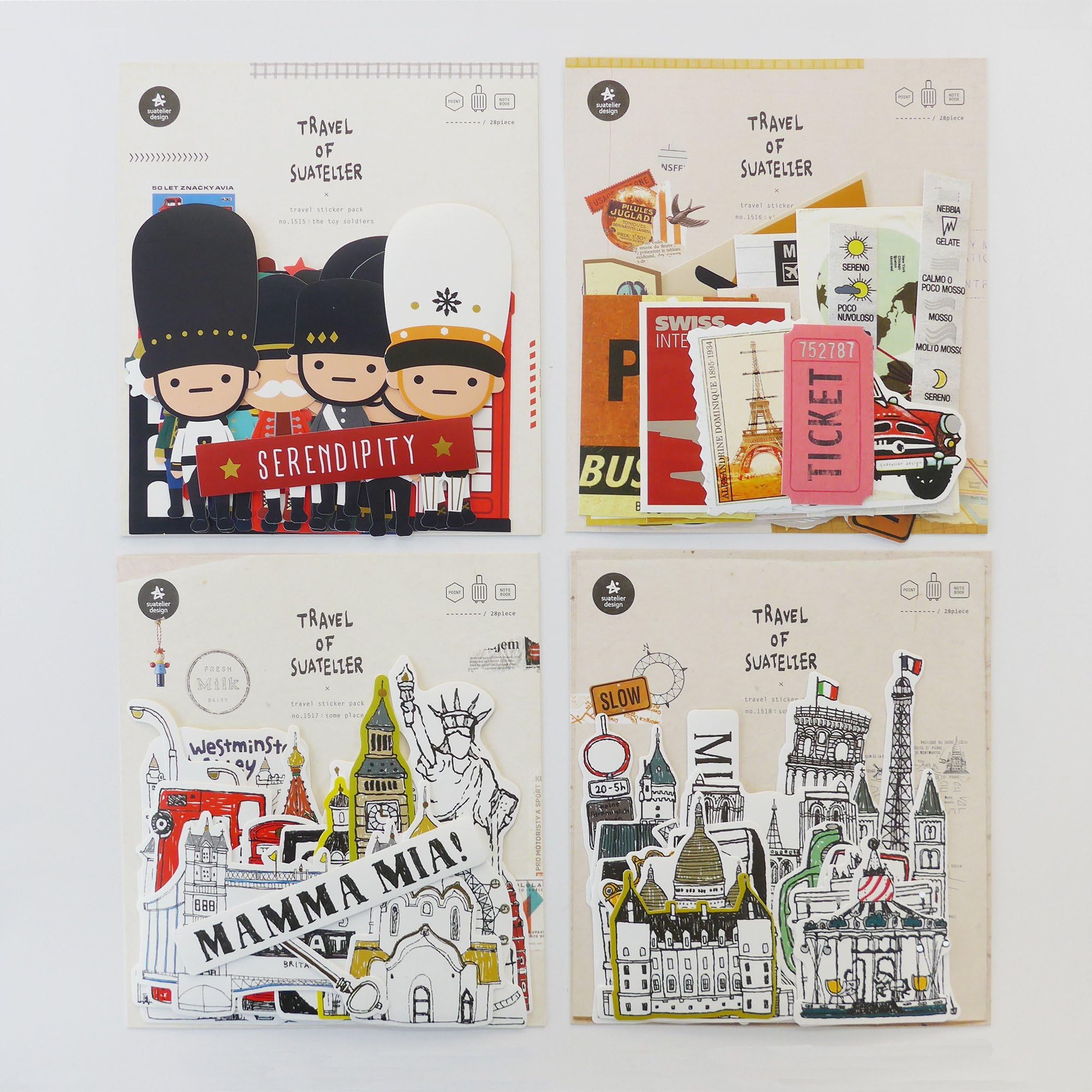 SUATELIER Cute Luggage Sticker 4 sheets in one Set