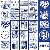 24 PCS American Flag Stencil Templates,Reusable USA Flag Patriotic Stencils | 4th of July Stencil Templates,Independence Day Star Stencils,for Painting on Wood,Fabric,Paper,Wall,Doormat,Crafts