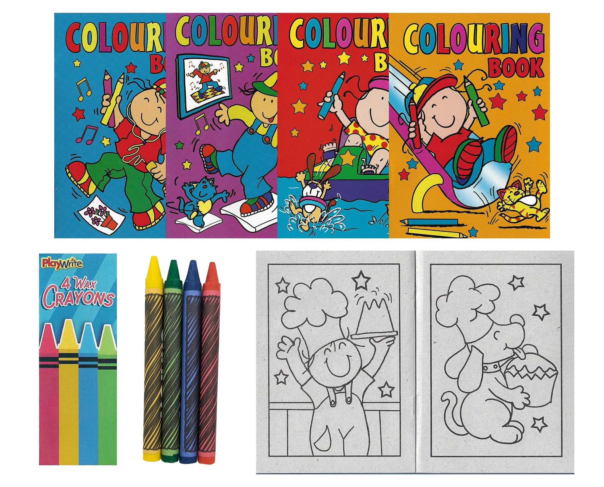 ihoot Pack of 12 A6 Kids Colouring Books and 12 Packs of Crayons | Mini Colouring Books for Party Bags in Assorted Designs, Childrens Party Bag Fillers for Toddlers