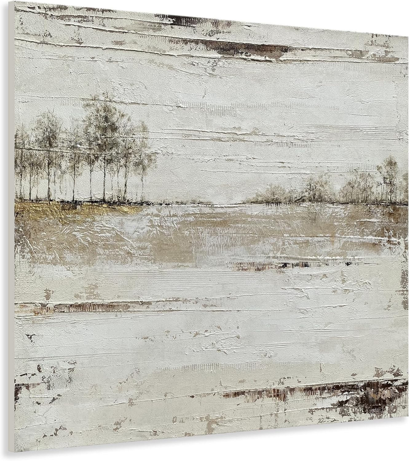 Paintings - Yihui Arts Rustic Farmhouse Tree Wall Art - Hand Painted Landscape Painting with Gold Foil Accents and Textured Square Canvas - Nature Artwork for Vintage Decor