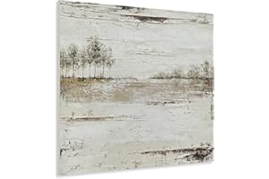 Yihui Arts Rustic Farmhouse Tree Wall Art - Hand Painted Landscape Painting with Gold Foil Accents and Textured Square Canvas - Nature Artwork for Vintage Decor