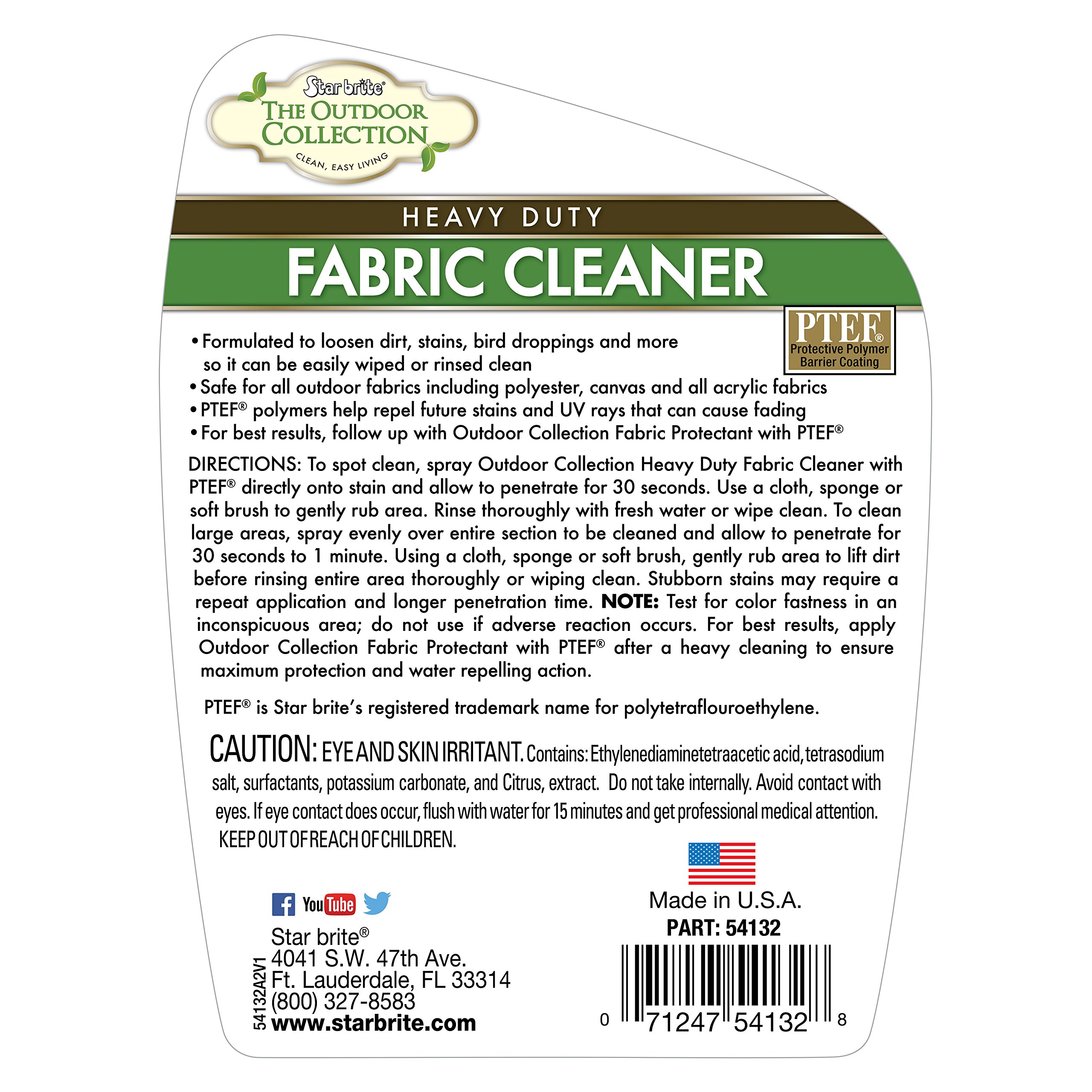 STAR BRITE Outdoor Collection Fabric Cleaner Spray - Ultimate Stain Remover for Outdoor & Patio Fabrics - Protects Against Future Stains, UV Damage & Fading - 32 OZ (054132)