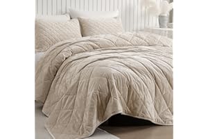 SHALALA NEW YORK SHALALA Luxury Velvet Quilt Set King Size,Ultra Soft Lightweight Summer Velvet Comforter Set, Oversized Bedspread Coverlet with 2 Shams Diamond Pattern,for All Season(Beige,King)