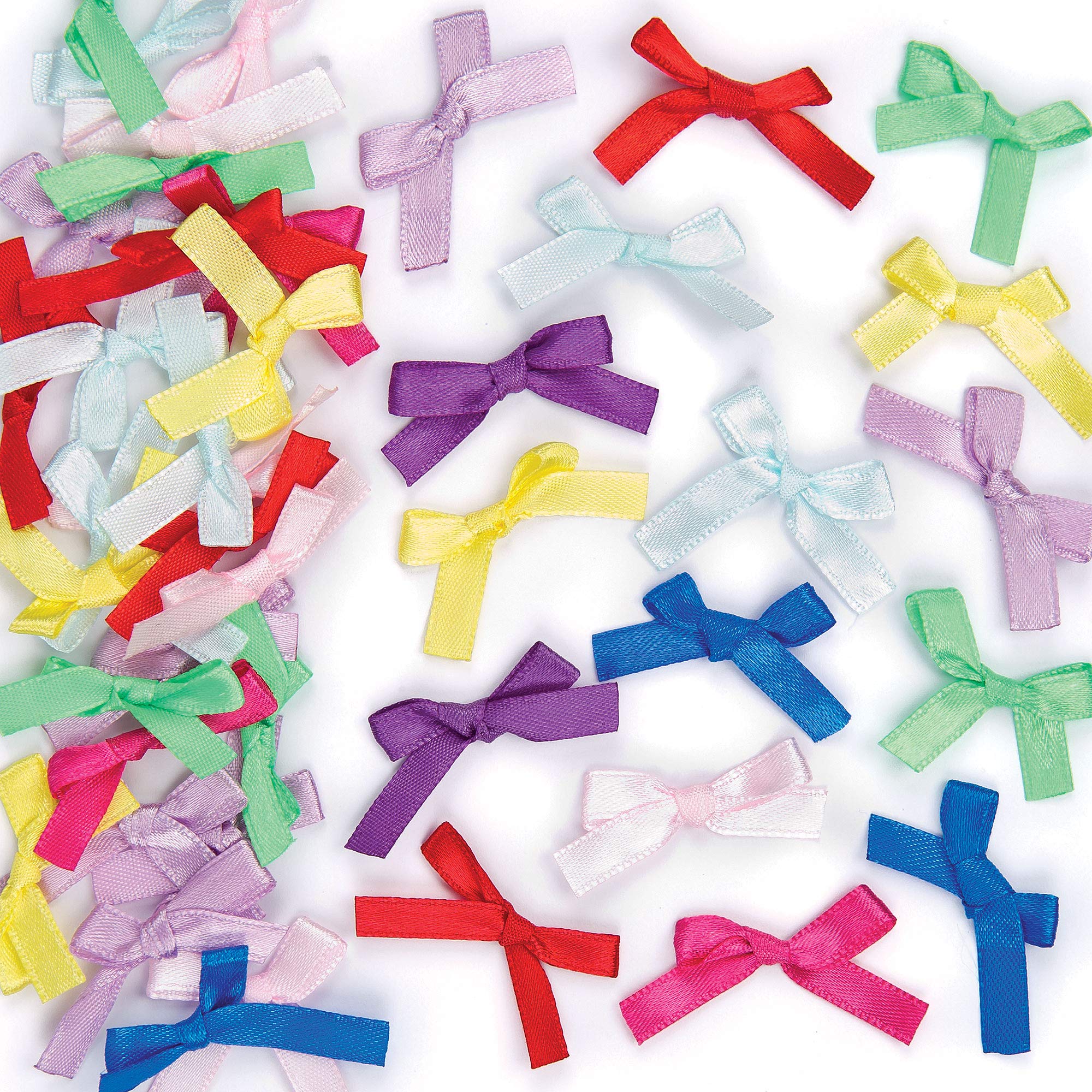 Baker Ross EV5902 Self-Adhesive Multicoloured Satin Ribbon Bows (Pack of 72) For Card Making Embellishments