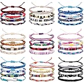 SOMEITIA 36Pcs Boho Surfer Bracelets Anklets for Women Men Adjustable String Rope Anklets Handmade Beach Colorful Bracelets Anklets Friendship Braided Bracelet Waterproof