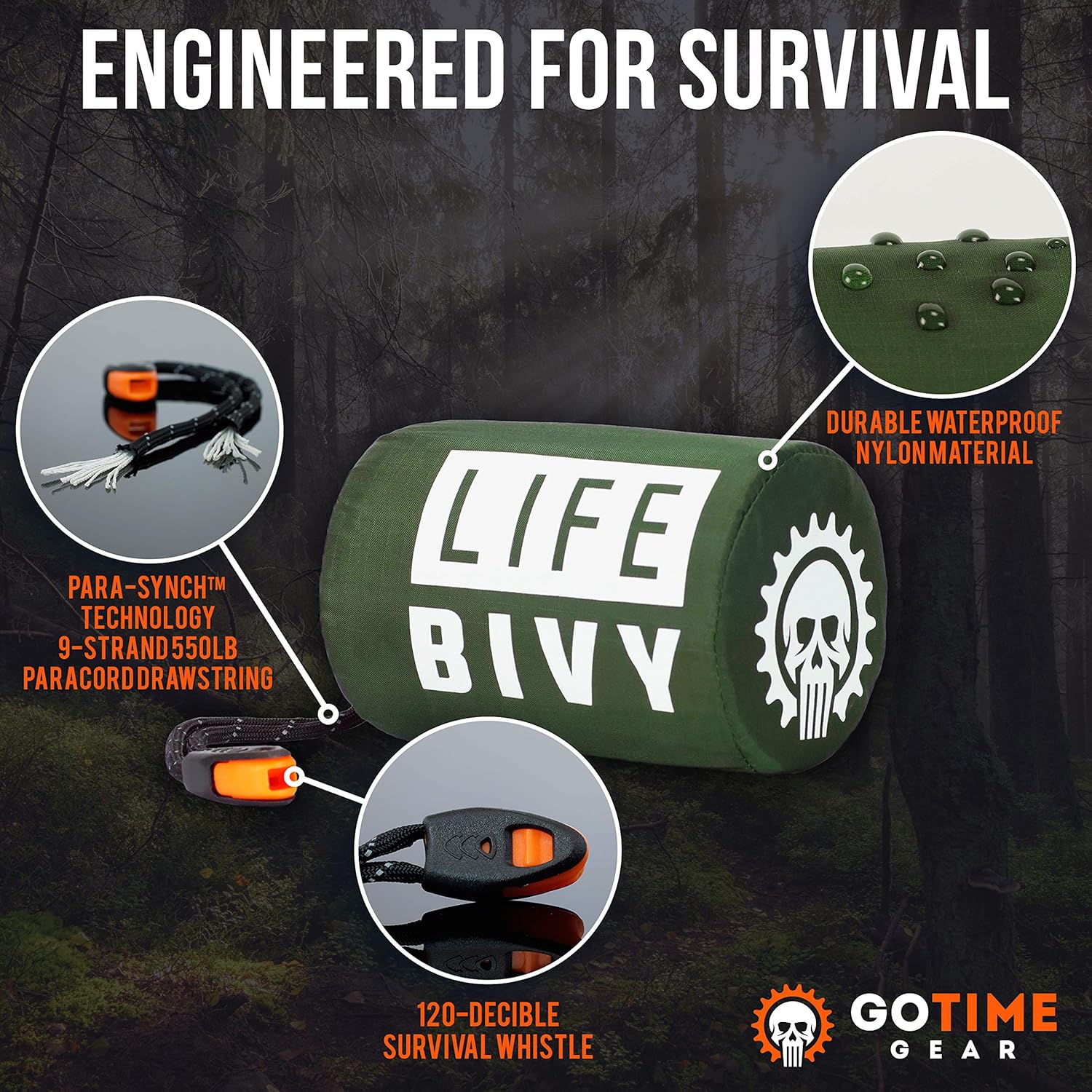 Life Bivy Emergency Sleeping Bag Thermal Bivvy - Use as Emergency Bivy Sack, Survival Sleeping Bag, Mylar Emergency Blanket - Includes Stuff Sack with Survival Whistle + Paracord String (Green) : Sports & Outdoors