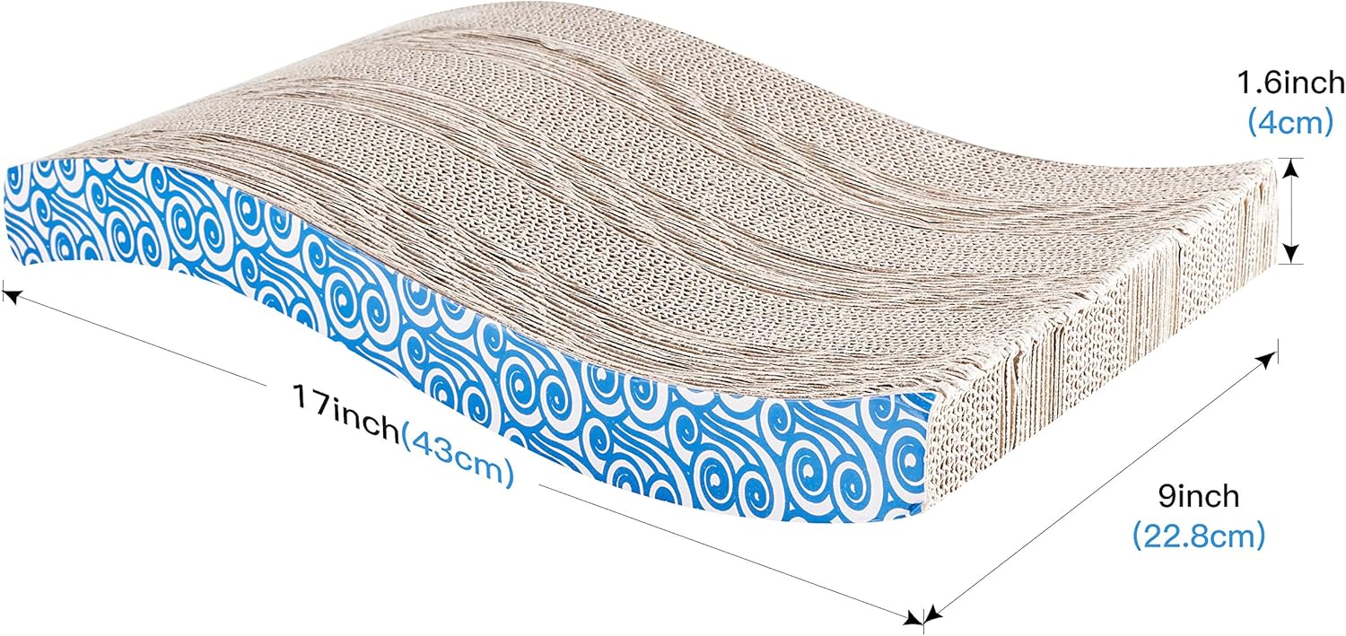 Karaseno Cat Scratch Pad, Cat Scratcher Cardboard, Cat Scratching Pad, Unique Double Texture Surface Durable Design, Wave Curved Shape, Reversible, with 100% Organic Catnip (Blue) : Pet Supplies